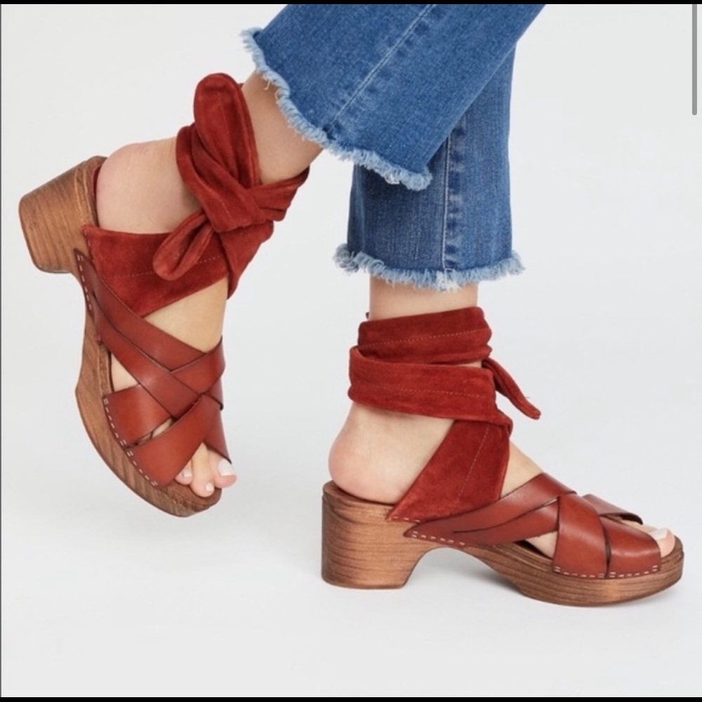 Free People Emmy Wrap Clogs Cognac